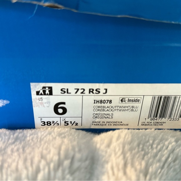 ADIDAS SL 72 RS SHOES KIDS SIZE 6 CORE BLACK/WHT/BLU BRAND NEW IN BOX - Picture 8 of 15